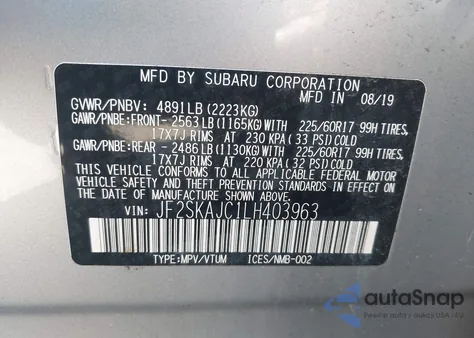 2020 Subaru Forester Premium z USA, uszkodzony, nr VIN JF2SKAJC1LH403963